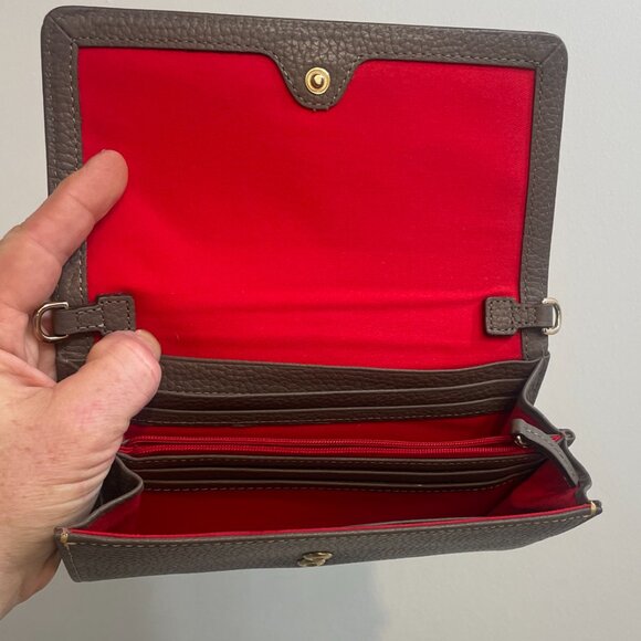 Dooney & Bourke Pebble Leather Continental Wallet Crossbody, Taupe/Elephant Gray - Picture 6 of 6